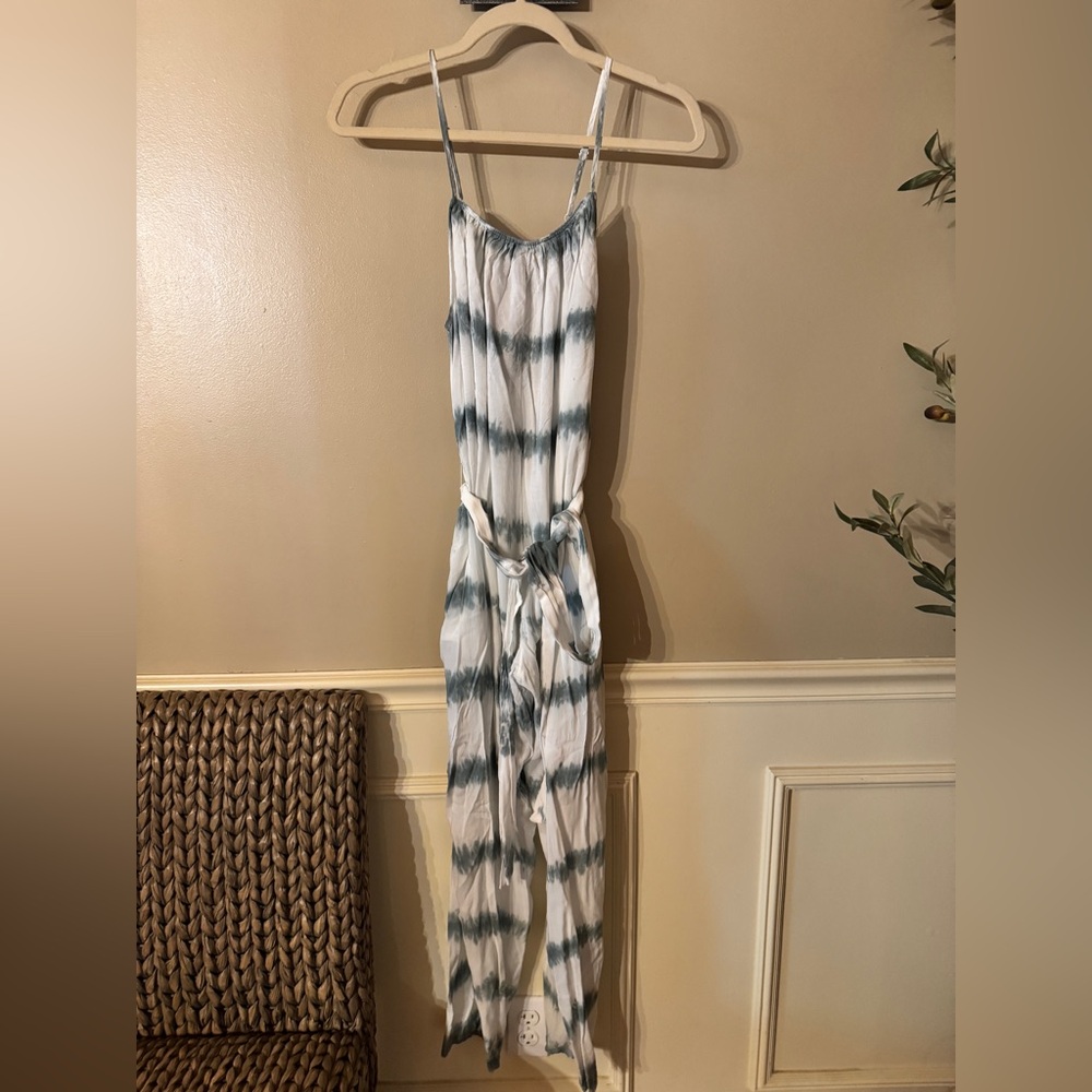 Vici Blue and White Tie-Dye Jumpsuit